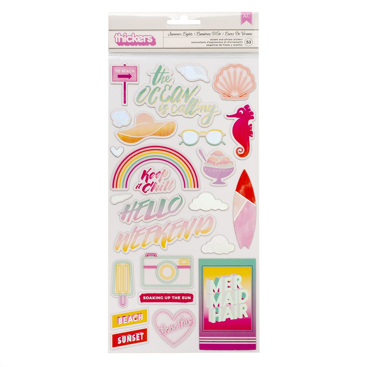 Summer Lights Thickers Stickers 5.5"X11" 2/Pkg-Holographic Foil Icons/Chipboard